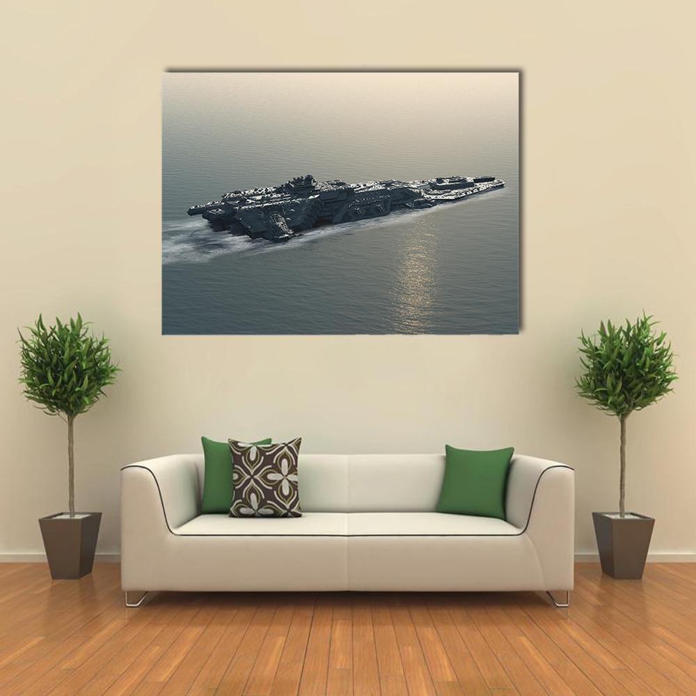 Battleship At Sea Canvas Wall Art-1 Piece-Gallery Wrap-48" x 32"-Tiaracle