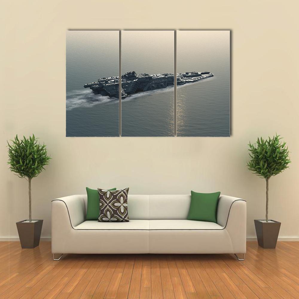 Battleship At Sea Canvas Wall Art-3 Horizontal-Gallery Wrap-37" x 24"-Tiaracle