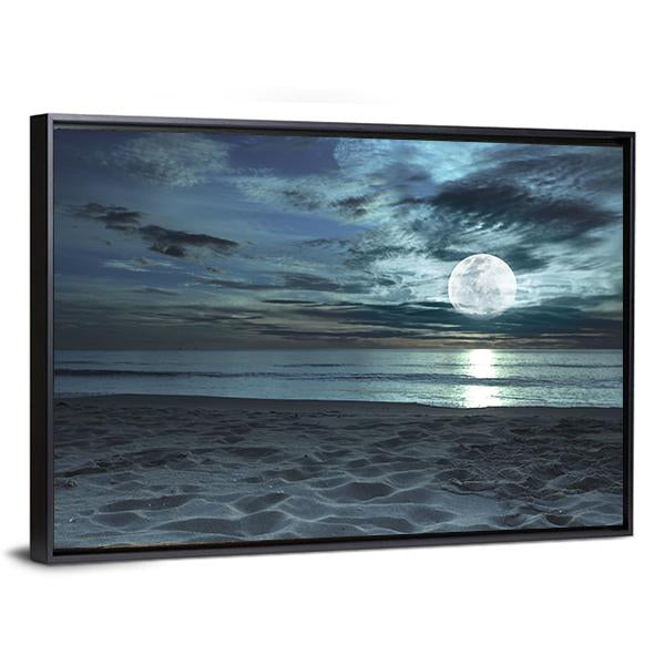 Beach At Twilight Time Canvas Wall Art-3 Horizontal-Gallery Wrap-25" x 16"-Tiaracle