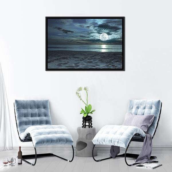 Beach At Twilight Time Canvas Wall Art-3 Horizontal-Gallery Wrap-25" x 16"-Tiaracle