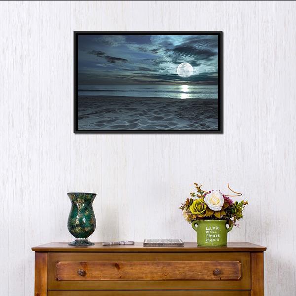 Beach At Twilight Time Canvas Wall Art-1 Piece-Floating Frame-24" x 16"-Tiaracle