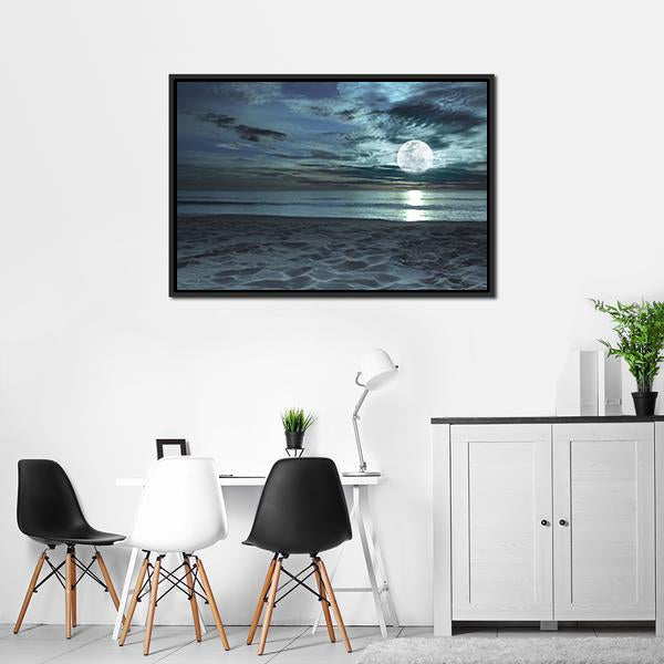 Beach At Twilight Time Canvas Wall Art-3 Horizontal-Gallery Wrap-25" x 16"-Tiaracle