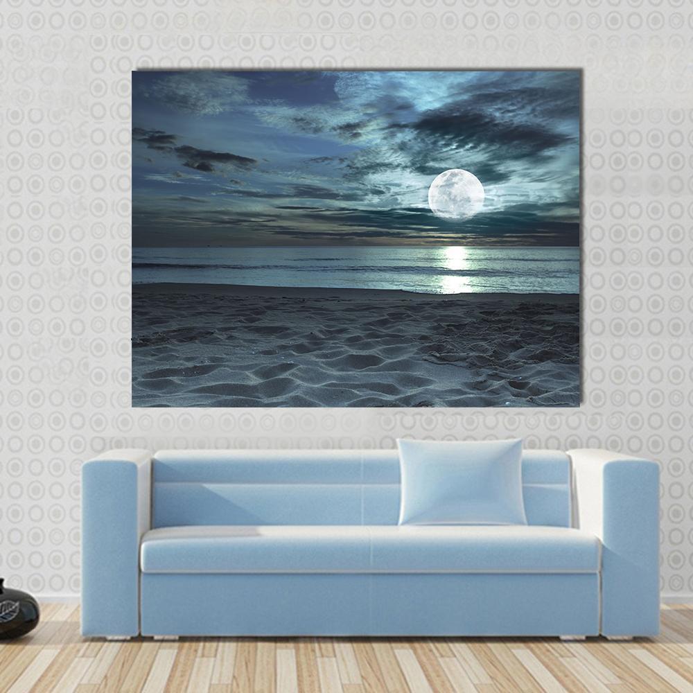 Beach At Twilight Time Canvas Wall Art-1 Piece-Gallery Wrap-48" x 32"-Tiaracle