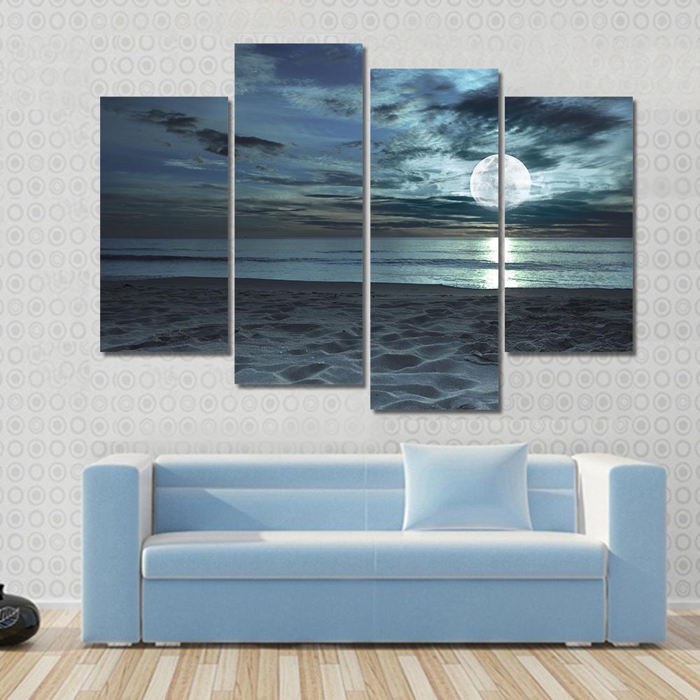 Beach At Twilight Time Canvas Wall Art-4 Pop-Gallery Wrap-50" x 32"-Tiaracle