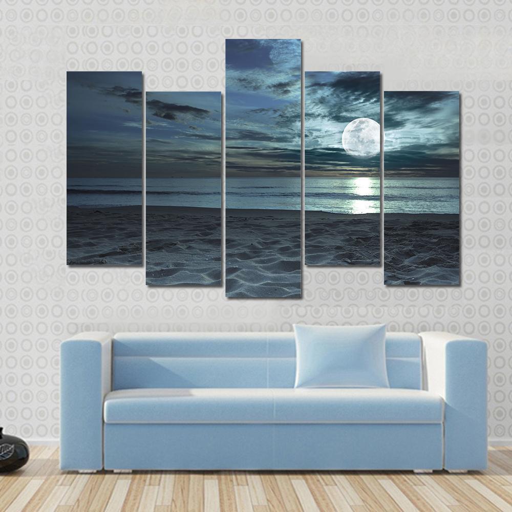 Beach At Twilight Time Canvas Wall Art-5 Pop-Gallery Wrap-47" x 32"-Tiaracle