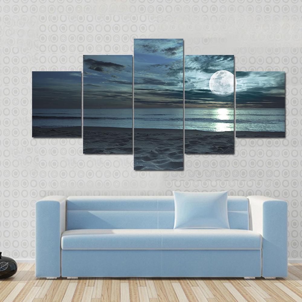 Beach At Twilight Time Canvas Wall Art-5 Star-Gallery Wrap-62" x 32"-Tiaracle