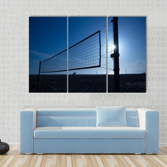 Volleyball Net On Beach Canvas Wall Art-3 Horizontal-Gallery Wrap-37" x 24"-Tiaracle