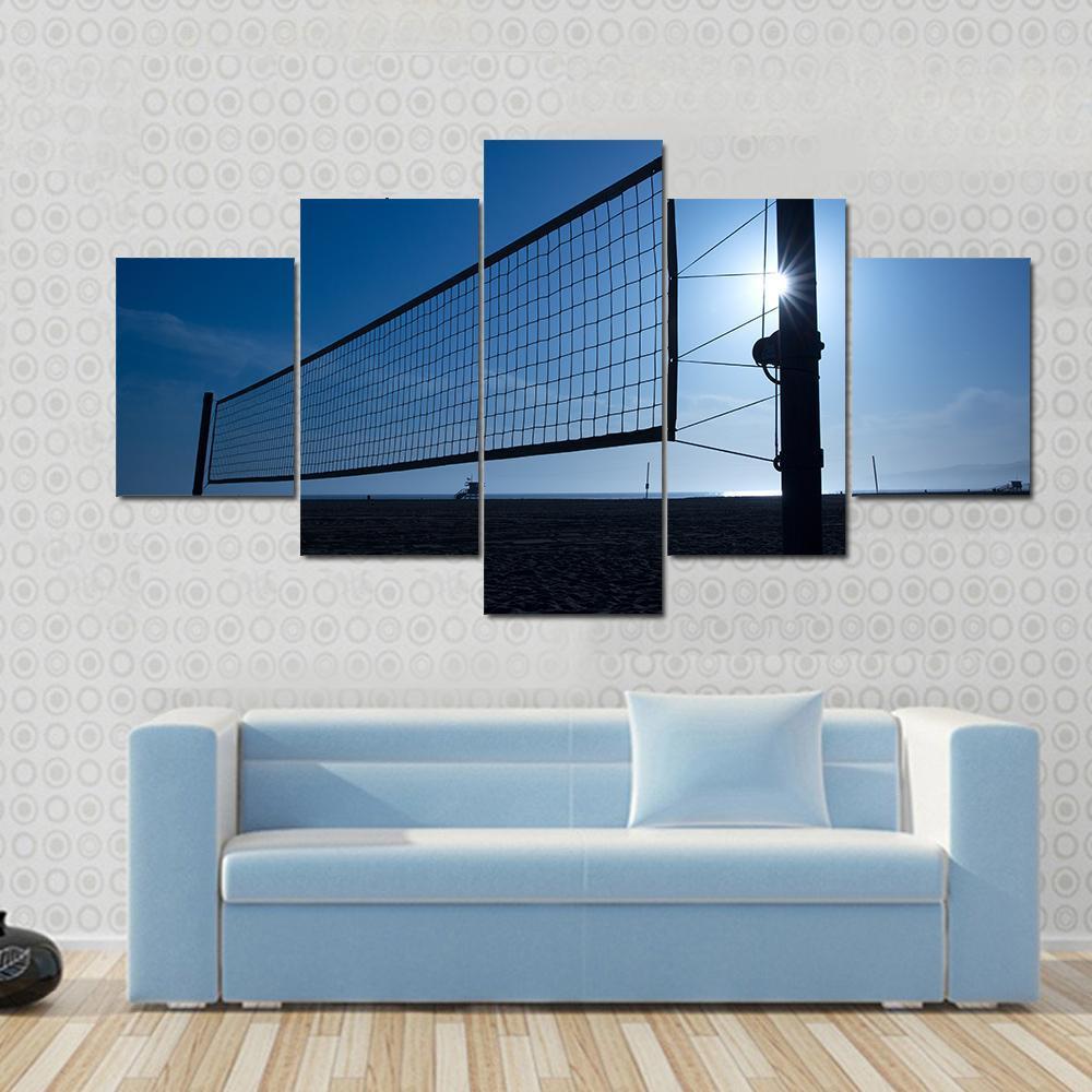 Volleyball Net On Beach Canvas Wall Art-5 Star-Gallery Wrap-62" x 32"-Tiaracle