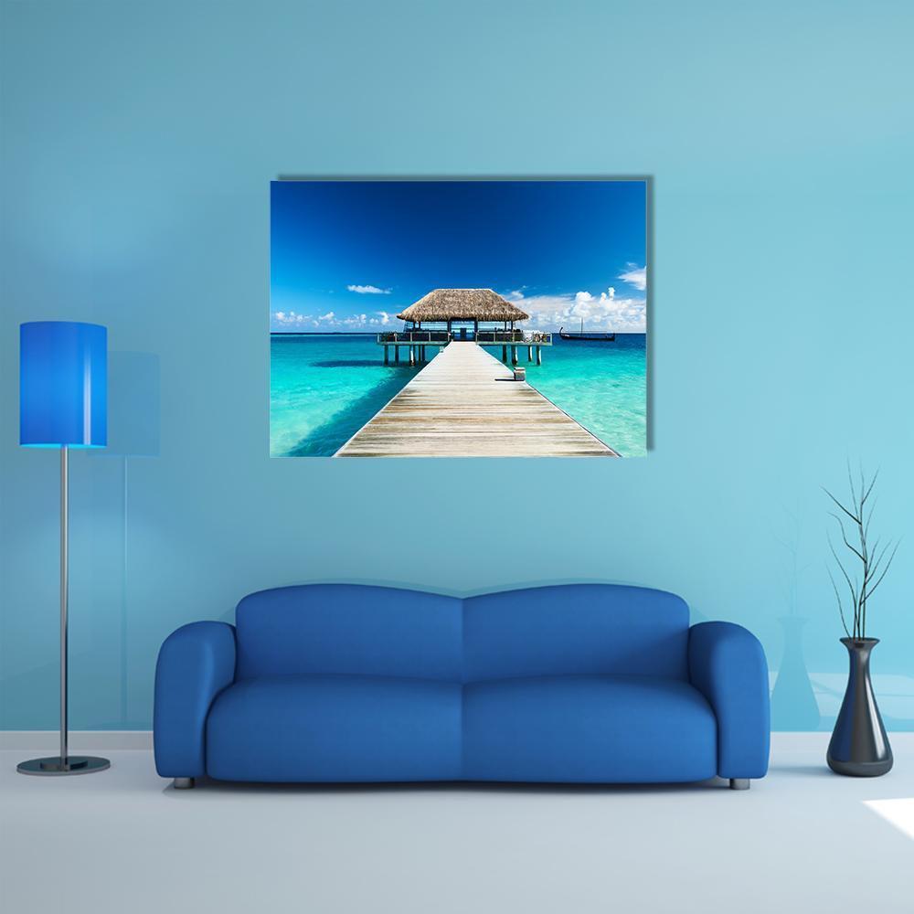 Beach With Jetty Maldives Canvas Wall Art-1 Piece-Gallery Wrap-48" x 32"-Tiaracle
