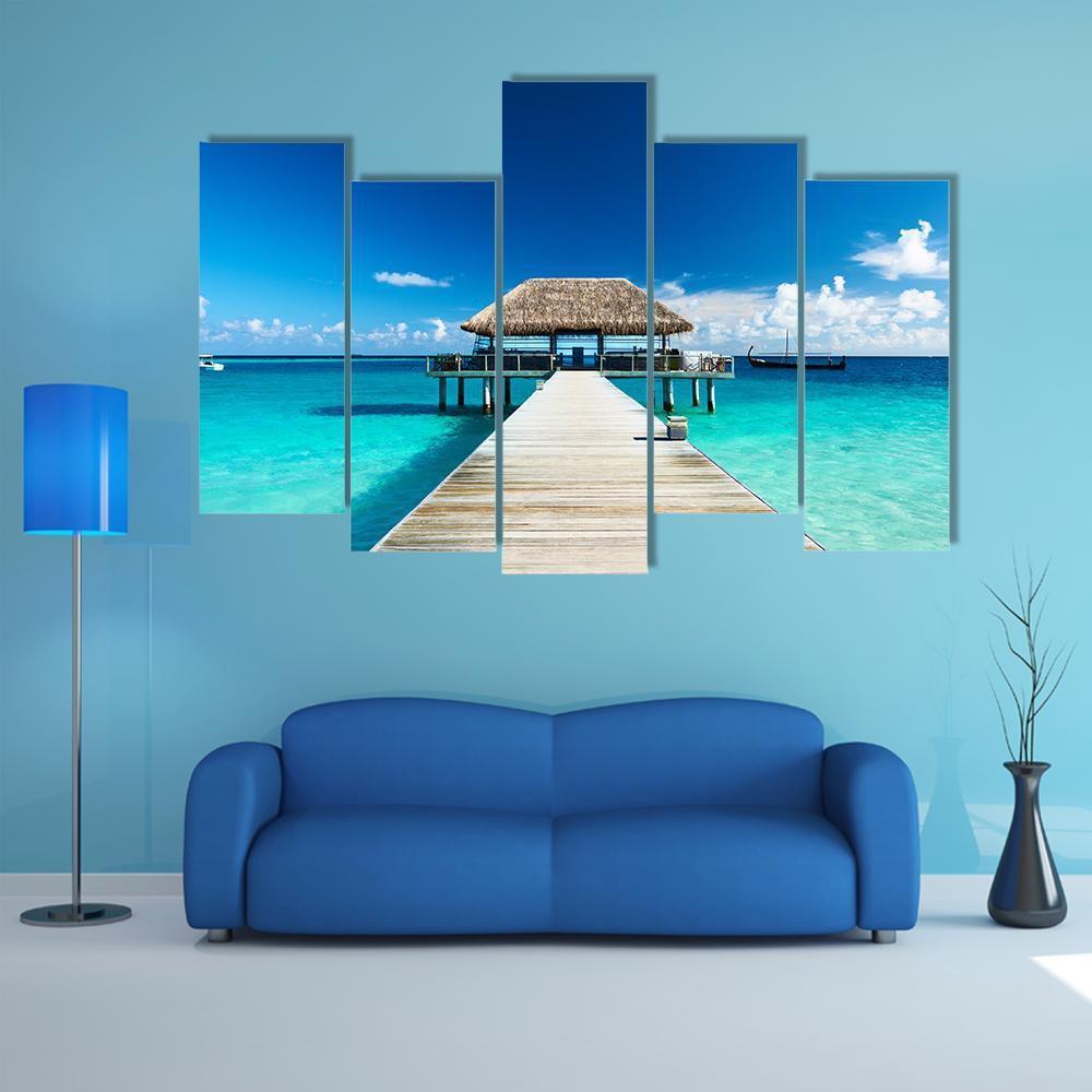 Beach With Jetty Maldives Canvas Wall Art-5 Pop-Gallery Wrap-47" x 32"-Tiaracle
