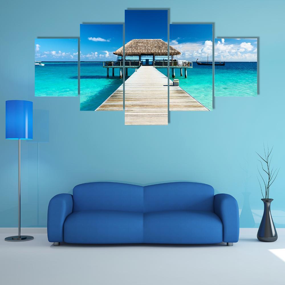 Beach With Jetty Maldives Canvas Wall Art-5 Star-Gallery Wrap-62" x 32"-Tiaracle