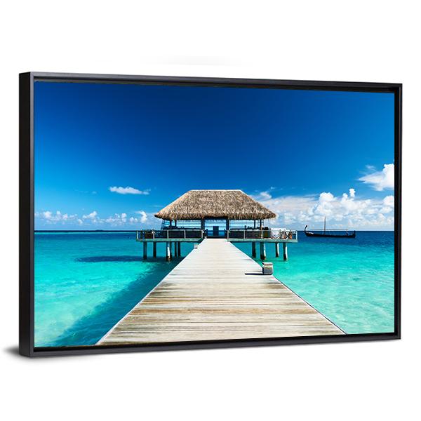 Beach With Jetty Maldives Canvas Wall Art-3 Horizontal-Gallery Wrap-25" x 16"-Tiaracle