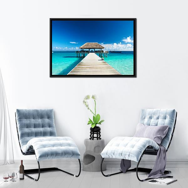Beach With Jetty Maldives Canvas Wall Art-3 Horizontal-Gallery Wrap-25" x 16"-Tiaracle