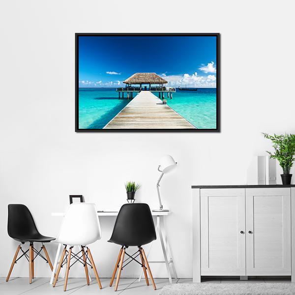 Beach With Jetty Maldives Canvas Wall Art-3 Horizontal-Gallery Wrap-25" x 16"-Tiaracle