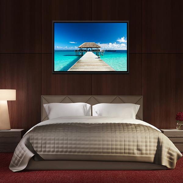 Beach With Jetty Maldives Canvas Wall Art-3 Horizontal-Gallery Wrap-25" x 16"-Tiaracle