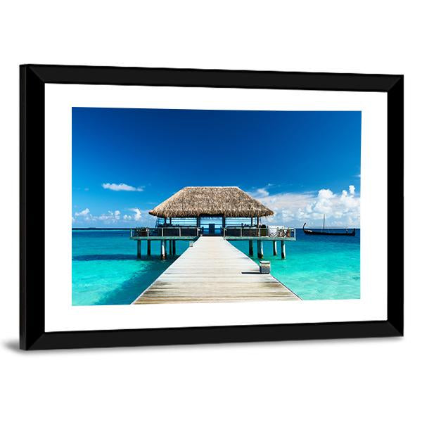 Beach With Jetty Maldives Canvas Wall Art-3 Horizontal-Gallery Wrap-25" x 16"-Tiaracle
