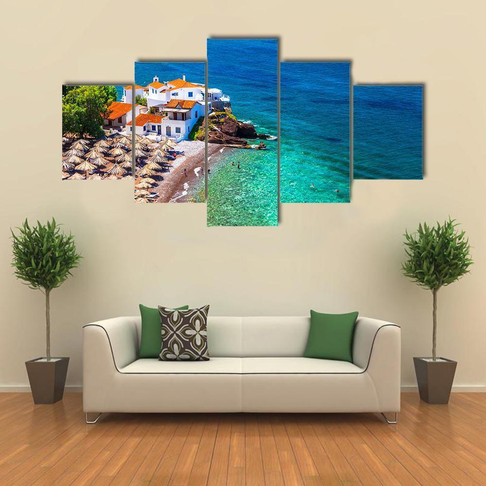 Islands Hydra Greek Canvas Wall Art-5 Star-Gallery Wrap-62" x 32"-Tiaracle
