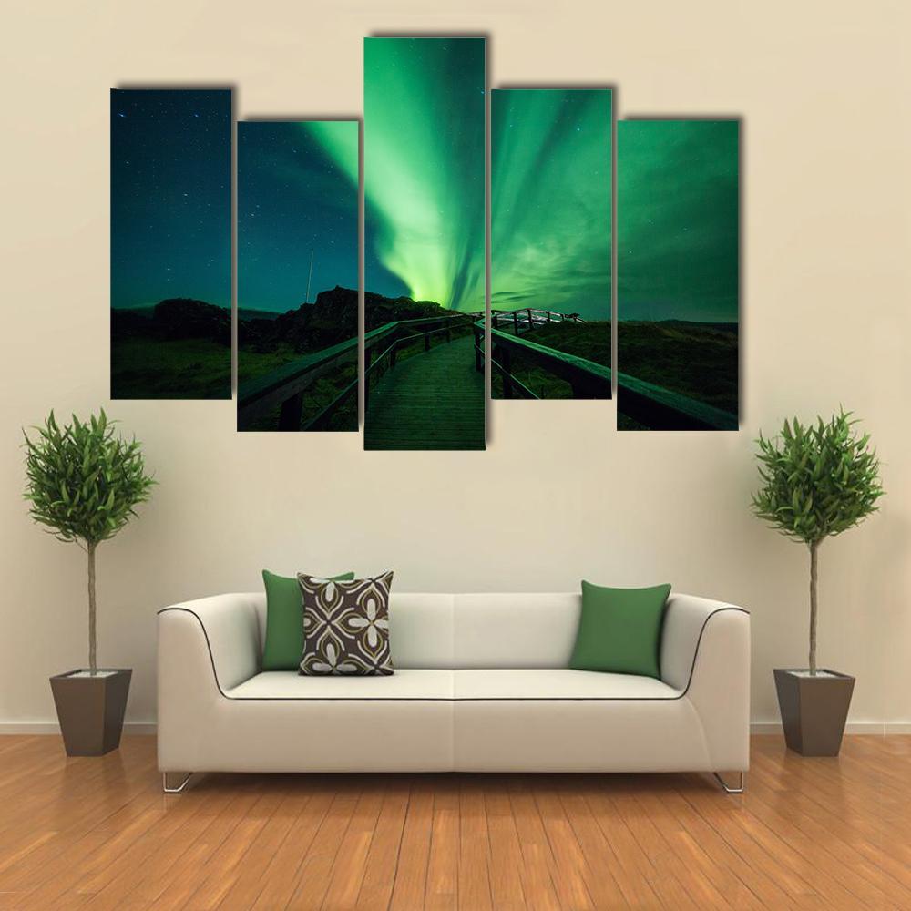 Aurora Borealis In Iceland Canvas Wall Art-5 Pop-Gallery Wrap-47" x 32"-Tiaracle