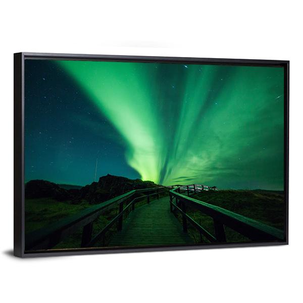 Aurora Borealis In Iceland Canvas Wall Art-3 Horizontal-Gallery Wrap-25" x 16"-Tiaracle