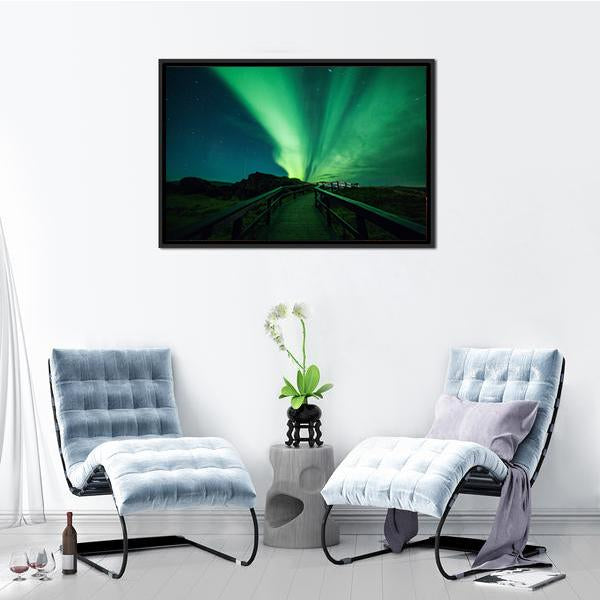 Aurora Borealis In Iceland Canvas Wall Art-3 Horizontal-Gallery Wrap-25" x 16"-Tiaracle