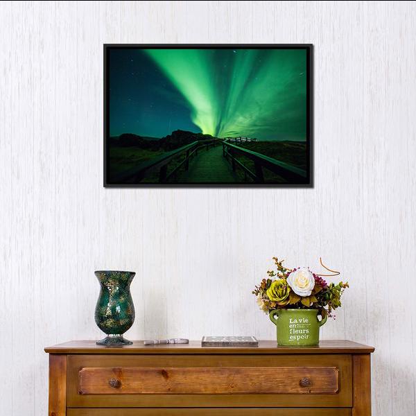 Aurora Borealis In Iceland Canvas Wall Art-1 Piece-Floating Frame-24" x 16"-Tiaracle