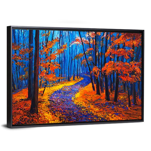 Beautiful Autumn Forest Pathway Canvas Wall Art-3 Horizontal-Gallery Wrap-25" x 16"-Tiaracle