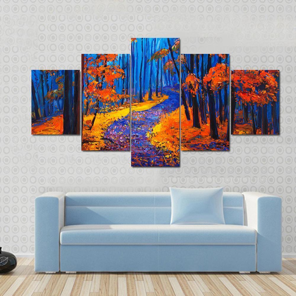 Beautiful Autumn Forest Pathway Canvas Wall Art-5 Star-Gallery Wrap-62" x 32"-Tiaracle