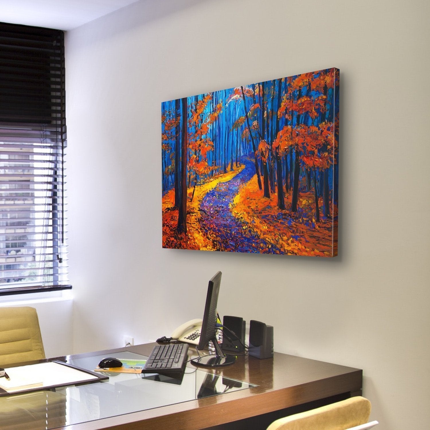 Beautiful Autumn Forest Pathway Canvas Wall Art-3 Horizontal-Gallery Wrap-25" x 16"-Tiaracle