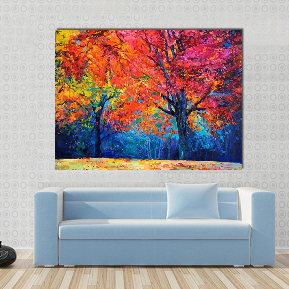 Beautiful Autumn Forest Trees Canvas Wall Art-1 Piece-Gallery Wrap-48" x 32"-Tiaracle