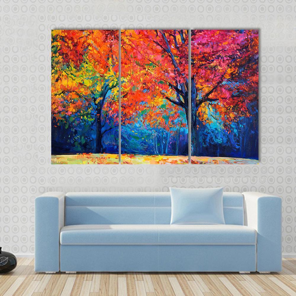 Beautiful Autumn Forest Trees Canvas Wall Art-3 Horizontal-Gallery Wrap-37" x 24"-Tiaracle