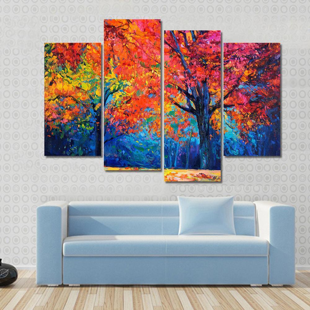 Beautiful Autumn Forest Trees Canvas Wall Art-4 Pop-Gallery Wrap-50" x 32"-Tiaracle