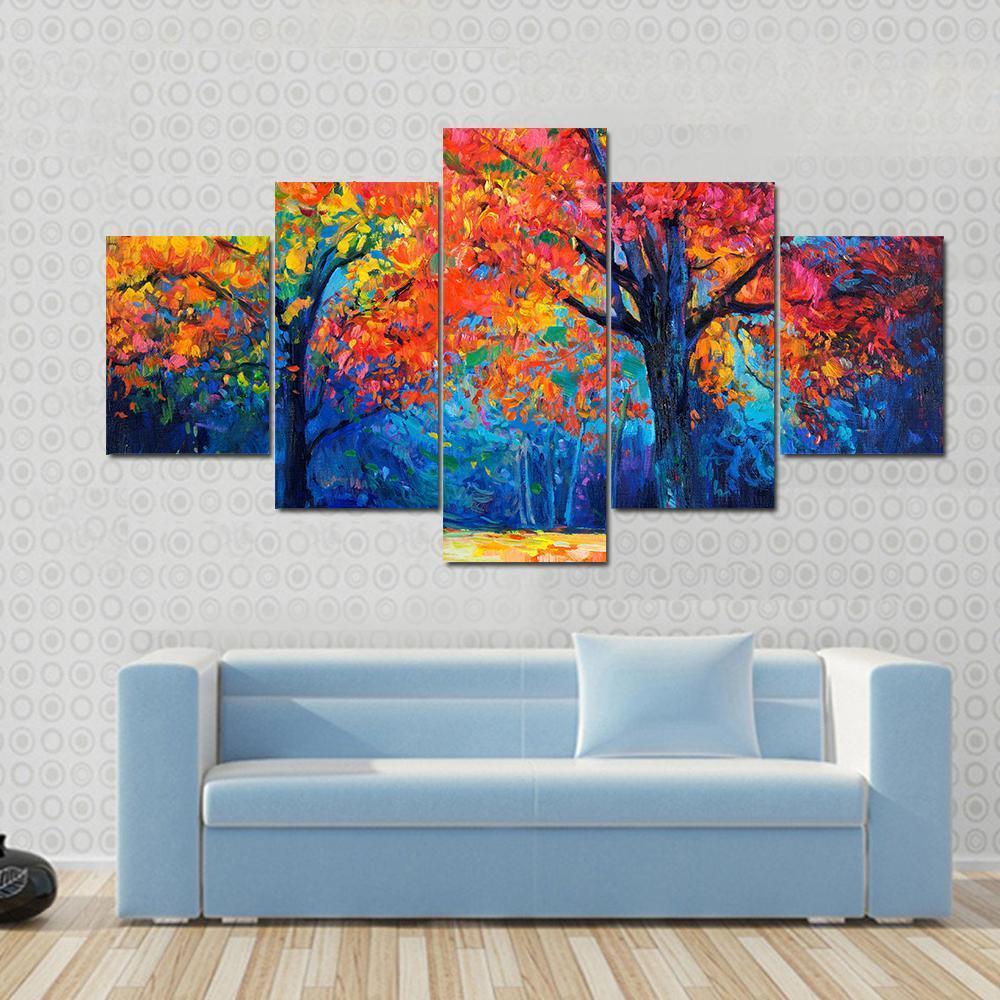 Beautiful Autumn Forest Trees Canvas Wall Art-5 Star-Gallery Wrap-62" x 32"-Tiaracle