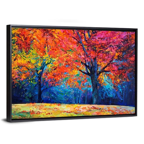 Beautiful Autumn Forest Trees Canvas Wall Art-3 Horizontal-Gallery Wrap-25" x 16"-Tiaracle