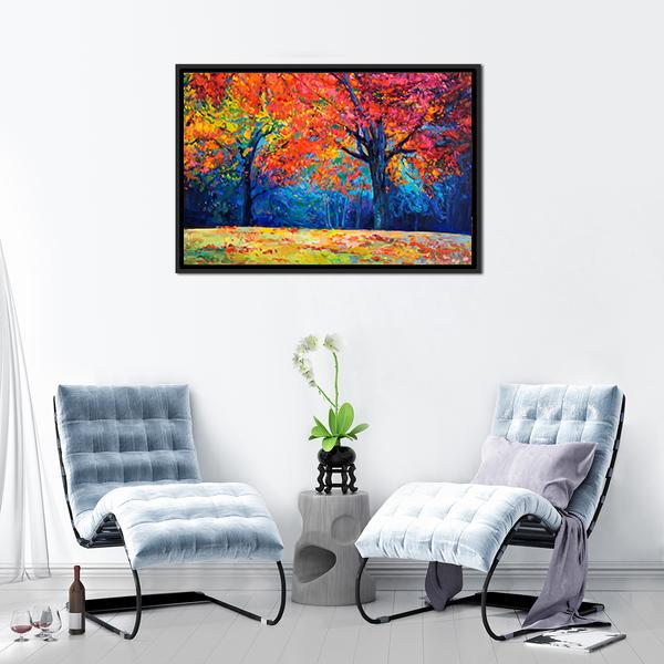 Beautiful Autumn Forest Trees Canvas Wall Art-3 Horizontal-Gallery Wrap-25" x 16"-Tiaracle