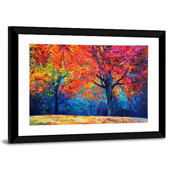 Beautiful Autumn Forest Trees Canvas Wall Art-3 Horizontal-Gallery Wrap-25" x 16"-Tiaracle