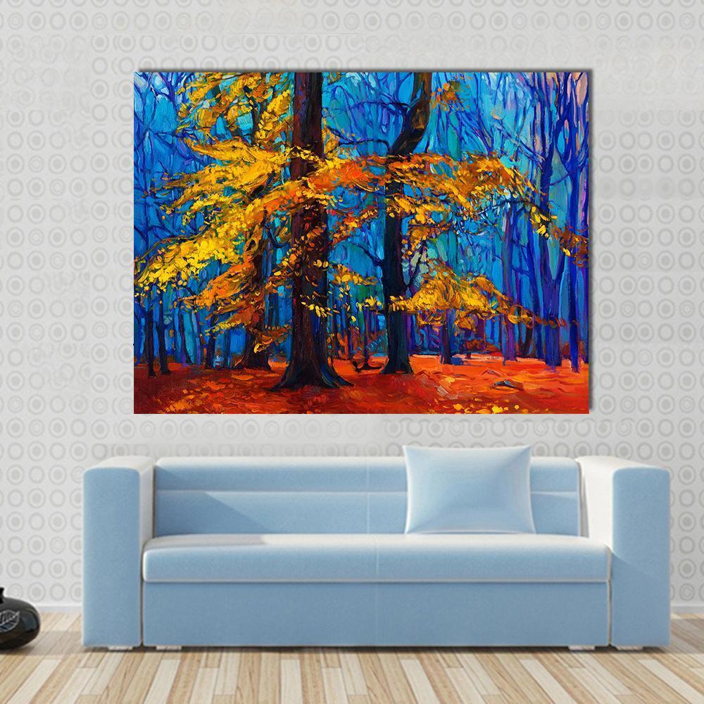 Autumn Trees Abstract Canvas Wall Art-1 Piece-Gallery Wrap-48" x 32"-Tiaracle