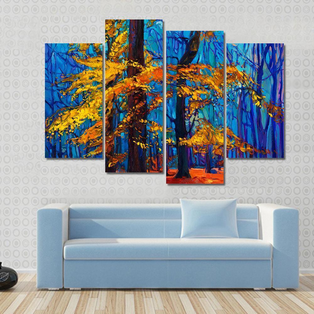 Autumn Trees Abstract Canvas Wall Art-4 Pop-Gallery Wrap-50" x 32"-Tiaracle