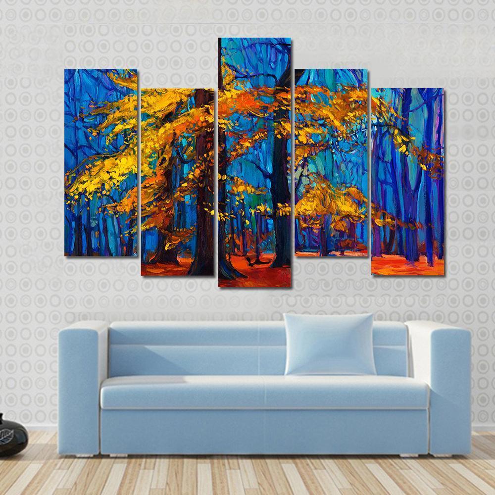 Autumn Trees Abstract Canvas Wall Art-5 Pop-Gallery Wrap-47" x 32"-Tiaracle