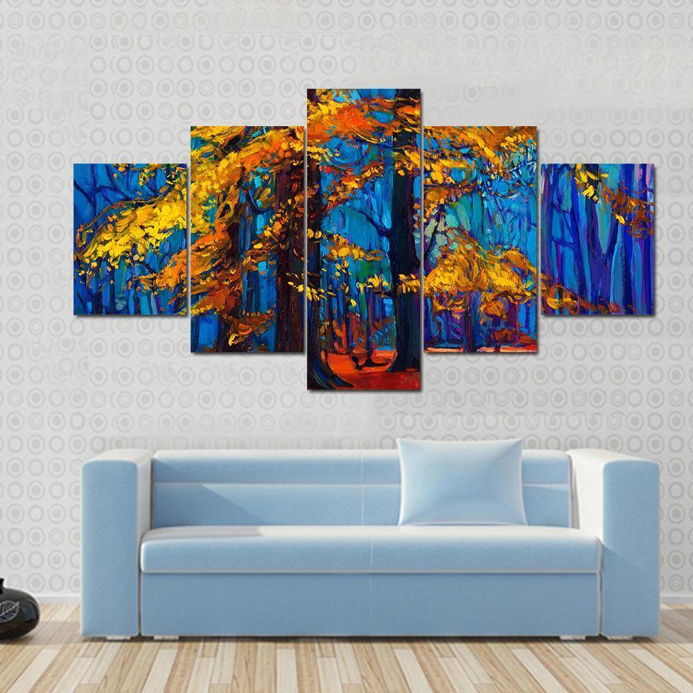 Autumn Trees Abstract Canvas Wall Art-5 Star-Gallery Wrap-62" x 32"-Tiaracle