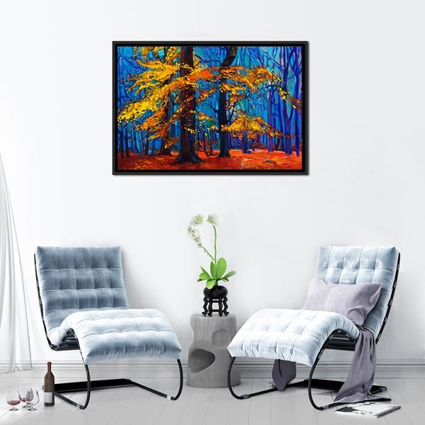 Autumn Trees Abstract Canvas Wall Art-1 Piece-Floating Frame-24" x 16"-Tiaracle