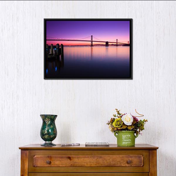 Beautiful Bay Bridge Canvas Wall Art-1 Piece-Floating Frame-24" x 16"-Tiaracle