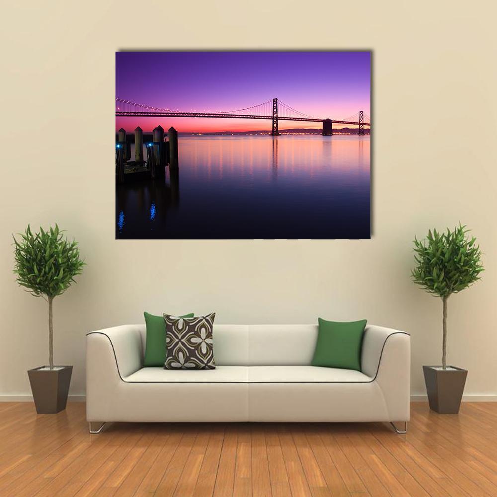 Beautiful Bay Bridge Canvas Wall Art-1 Piece-Gallery Wrap-48" x 32"-Tiaracle