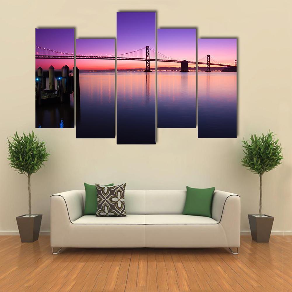 Beautiful Bay Bridge Canvas Wall Art-5 Pop-Gallery Wrap-47" x 32"-Tiaracle