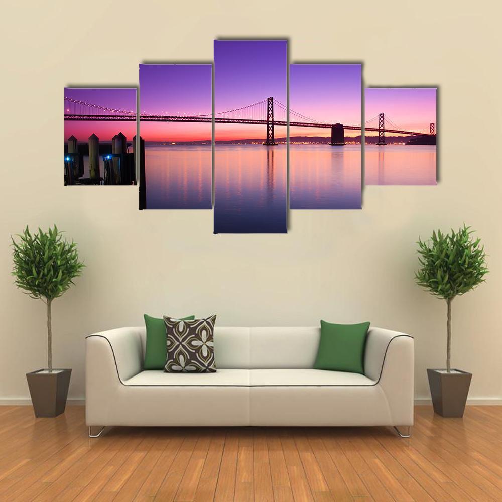 Beautiful Bay Bridge Canvas Wall Art-5 Star-Gallery Wrap-62" x 32"-Tiaracle