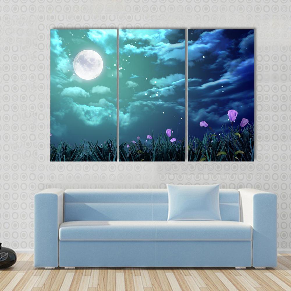 Beautiful Moon At Night Canvas Wall Art-3 Horizontal-Gallery Wrap-37" x 24"-Tiaracle