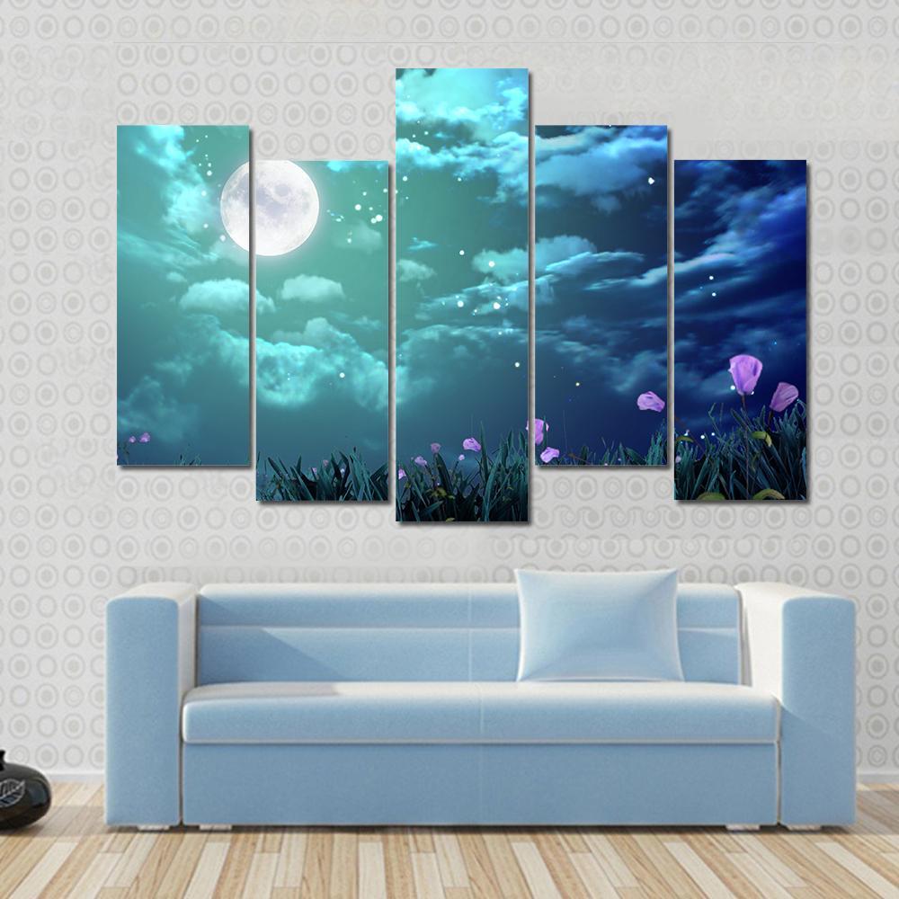 Beautiful Moon At Night Canvas Wall Art-5 Pop-Gallery Wrap-47" x 32"-Tiaracle