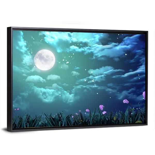 Beautiful Moon At Night Canvas Wall Art-3 Horizontal-Gallery Wrap-25" x 16"-Tiaracle