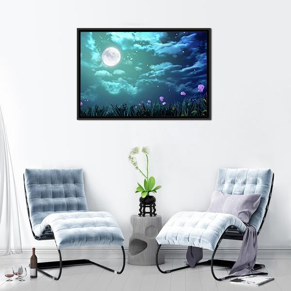 Beautiful Moon At Night Canvas Wall Art-3 Horizontal-Gallery Wrap-25" x 16"-Tiaracle