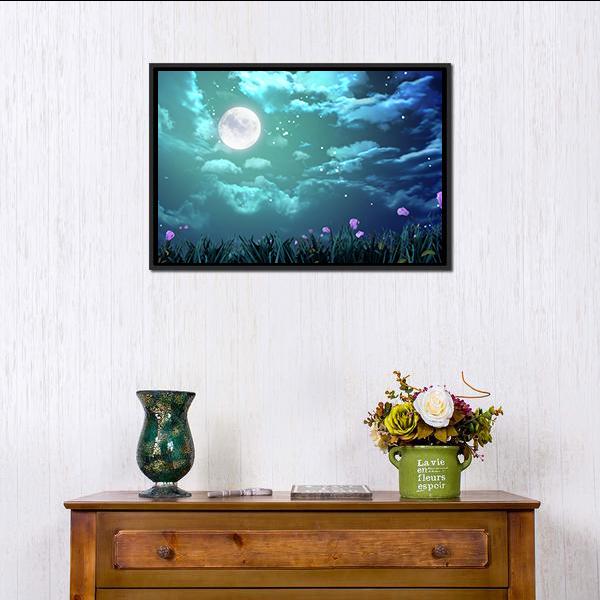 Beautiful Moon At Night Canvas Wall Art-1 Piece-Floating Frame-24" x 16"-Tiaracle