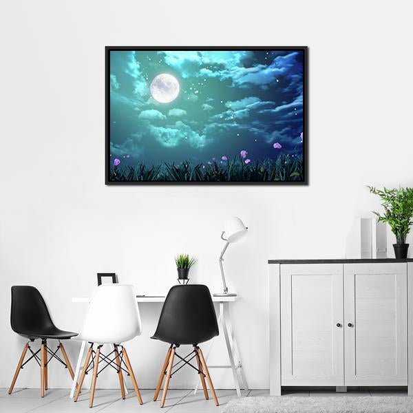 Beautiful Moon At Night Canvas Wall Art-3 Horizontal-Gallery Wrap-25" x 16"-Tiaracle